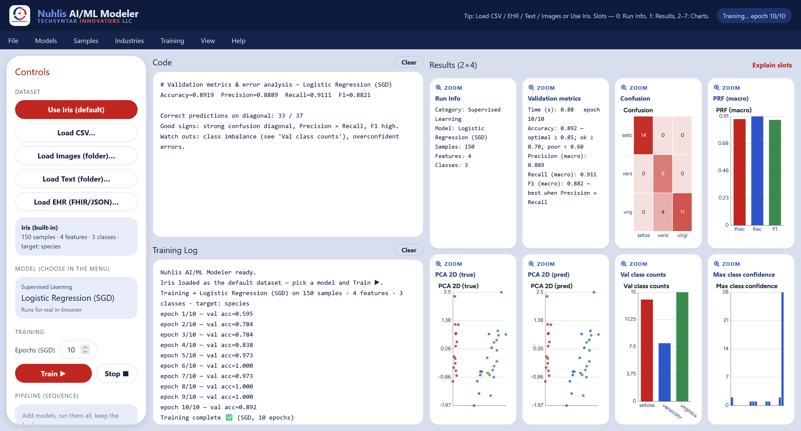 The Nuhlis studio training a model with live charts